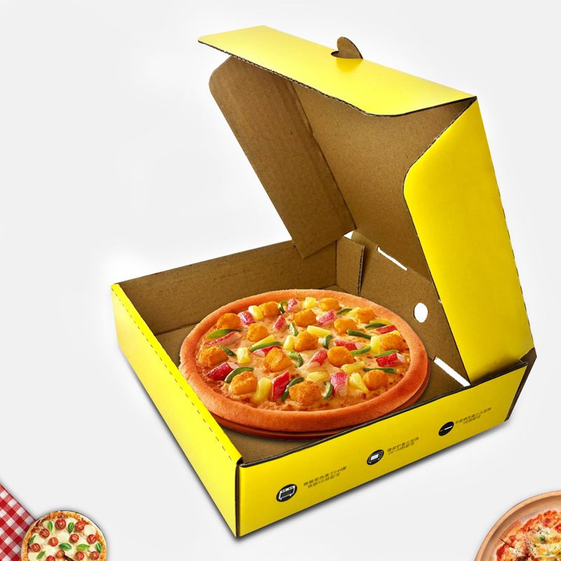 Yellow printed pizza box THE Box