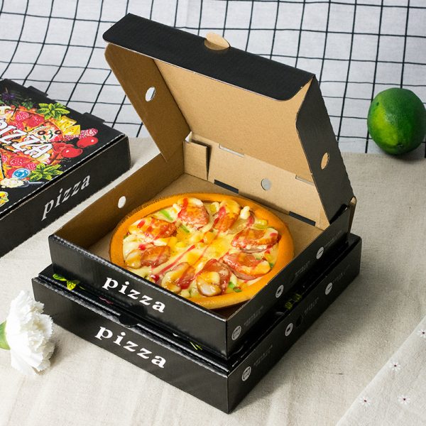 Printed black pizza box